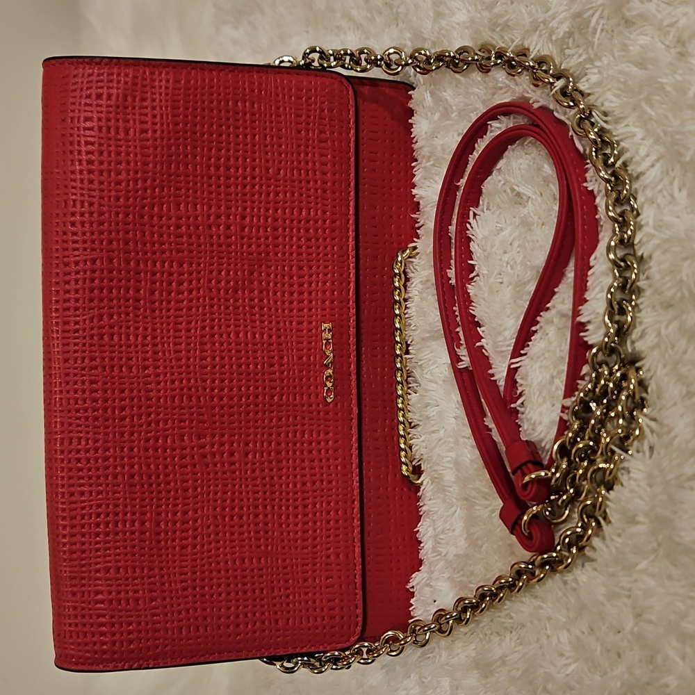 Coach Pinky Red Crossbody Bag with Gold Chain